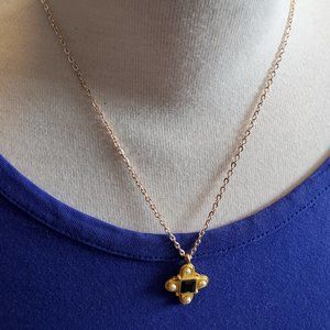 16" Gold Tone Faux Pearled Small Pendant Necklace